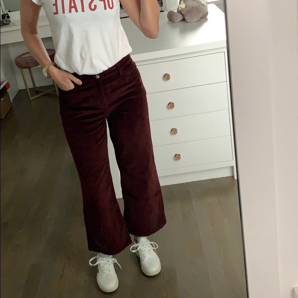 Zara corduroy wide leg cropped trousers